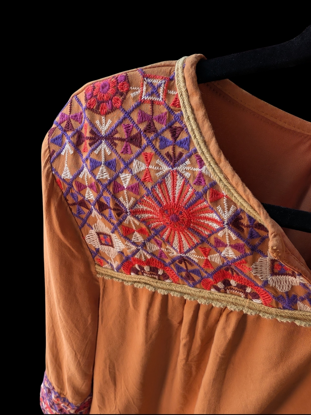 JODIFL Mustard Long Sleeve Boho Tunic Dress/Shirt With Embroidered Yoke , Lined. - Picture 3 of 4